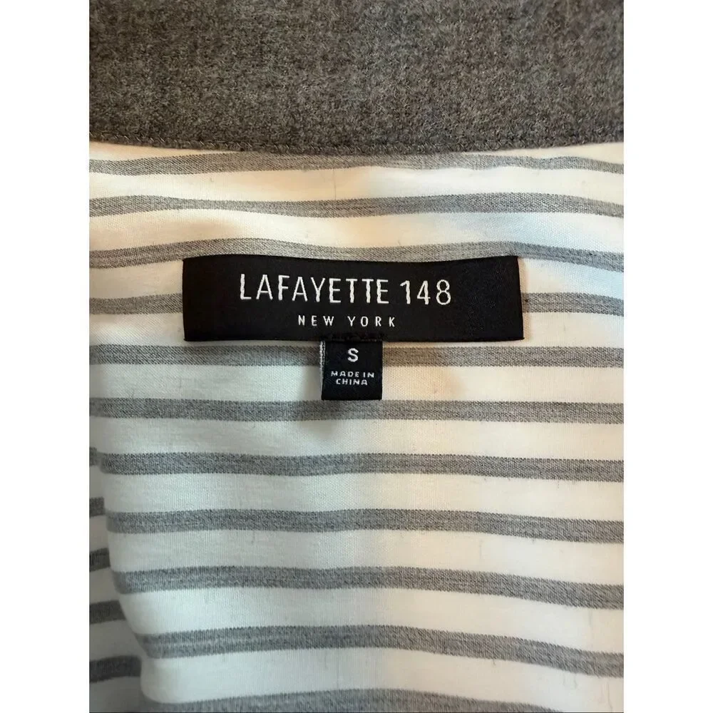 Lafayette 148 New York Helen Striped Button-Down Shirt White, Gray Size S - Picture 10 of 12